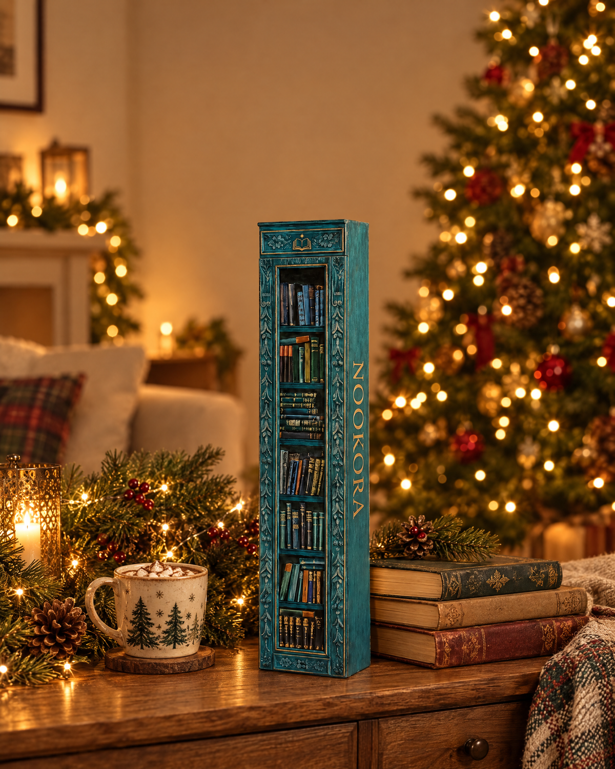 NOOKORA bookshelf advent calendar with Christmas lights